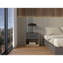 Mesa de Noche Ader, Plata Oscuro y Fresno Europeo, facil armado e instalación