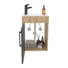 Mueble Lavamanos Oxford II, Fresno Europeo y Plata Oscuro, Incluye Lavamanos y Grifería Sencilla Negro