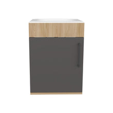 Mueble Lavamanos Oxford II, Fresno Europeo y Plata Oscuro, Incluye Lavamanos y Grifería Sencilla Negro
