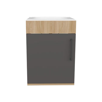 Mueble Lavamanos Oxford, Fresno europeo y Plata Oscuro, Incluye Lavamanos 40cm