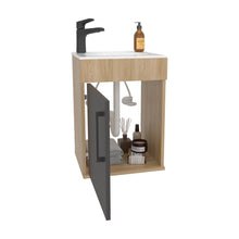 Mueble Lavamanos Oxford IV, Fresno Europeo y Plata Oscuro, Incluye Lavamanos y Grifería Sencilla Titanium