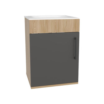 Mueble Lavamanos Oxford, Fresno europeo y Plata Oscuro, Incluye Lavamanos 40cm