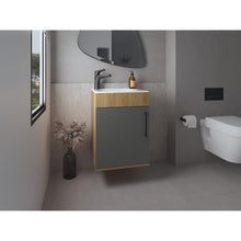 Mueble Lavamanos Oxford IV, Fresno Europeo y Plata Oscuro, Incluye Lavamanos y Grifería Sencilla Titanium