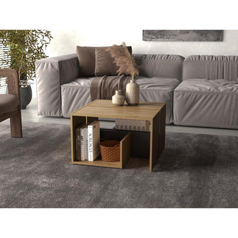 Mesa de Noche Evert, Fresno Europeo y Wengue, con diseño moderno y espacio para ubicar objetos