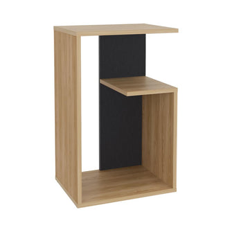 Mesa de Noche Evert, Fresno Europeo y Wengue, con diseño moderno y espacio para ubicar objetos