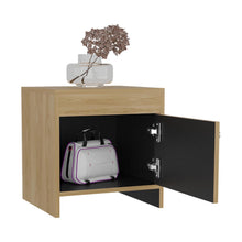 Mesa de Noche Tutto, Fresno Europeo y Wengue, con Cajón Para Guardar Objetos Ideal Para Espacios Reducidos