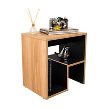 Mesa de Noche Niro, Fresno Europeo y Wengue, con diseño minimalista