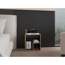 Mesa de Noche Niro, Fresno Europeo y Wengue, con diseño minimalista