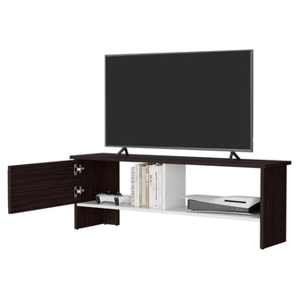 Mesa Para Tv Navi, Nogal Europeo y Blanco, Para Televisor Hasta 55 Pulgadas Con Puerta