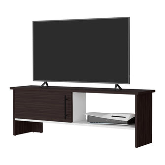 Mesa Para Tv Navi, Nogal Europeo y Blanco, Para Televisor Hasta 55 Pulgadas Con Puerta