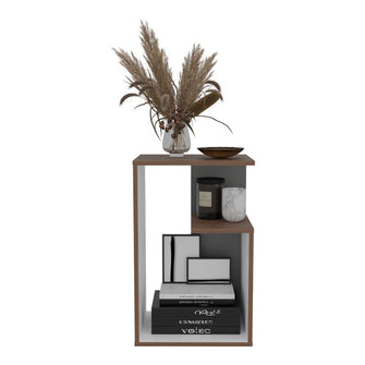 Mesa de Noche Evert, Castaño y Blanco Duqueza, con diseño moderno y espacio para ubicar objetos