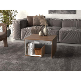 Mesa de Noche Evert, Castaño y Blanco Duqueza, con diseño moderno y espacio para ubicar objetos
