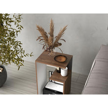 Mesa de Noche Evert, Castaño y Blanco Duqueza, con diseño moderno y espacio para ubicar objetos