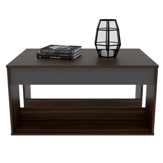 Mesa de Centro Otán, Caoba y Plata Oscuro, con Espacio Superior Para Colocar Objetos Decorativos