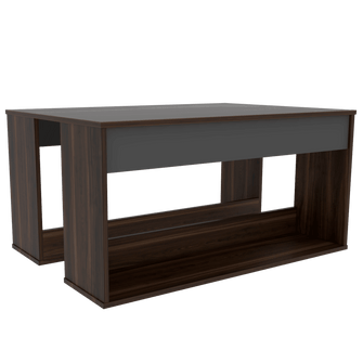 Mesa de Centro Otán, Caoba y Plata Oscuro, con Espacio Superior Para Colocar Objetos Decorativos