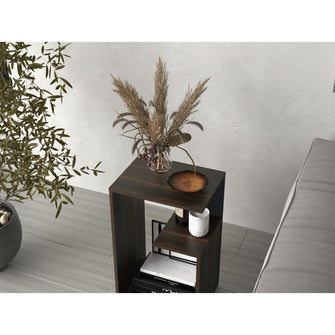 Mesa de Noche Evert, Caoba y Wengue, con diseño moderno y espacio para ubicar objetos ZF