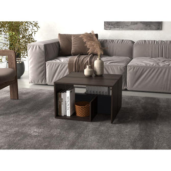 Mesa de Noche Evert, Caoba y Wengue, con diseño moderno y espacio para ubicar objetos ZF
