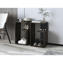 Mesa de Noche Evert, Caoba y Wengue, con diseño moderno y espacio para ubicar objetos ZF