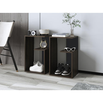Mesa de Noche Evert, Caoba y Wengue, con diseño moderno y espacio para ubicar objetos ZF