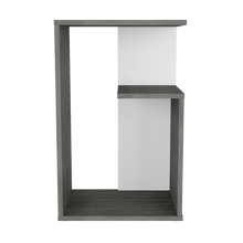 Mesa de Noche Evert, Roble y Gris, con diseño moderno y espacio para ubicar objetos X2