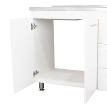Gabinete Inferior Stella, Blanco Perla, con Dos Puertas Batientes y Tres Cajones Deslizables, con Mesón Izquierdo