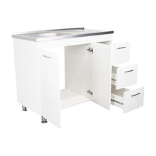 Gabinete Inferior Stella, Blanco Perla, con Dos Puertas Batientes y Tres Cajones Deslizables, con Mesón Izquierdo