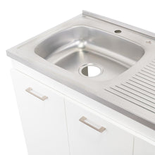 Gabinete Inferior Stella, Blanco Perla, con Dos Puertas Batientes y Tres Cajones Deslizables, con Mesón Izquierdo