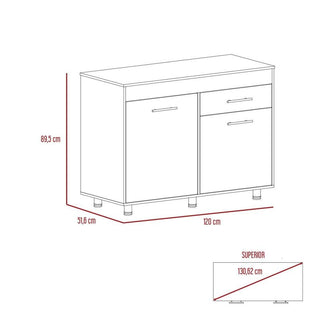 Gabinete Inferior Petra, Blanco y Café Claro, Mesón en Madera