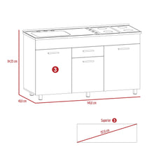 Gabinete Inferior Eris, Gris y Blanco, con multiples entrepaños y amplia superficie.