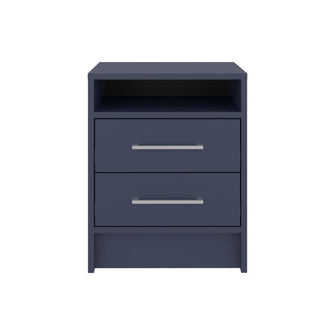 Mesa de Noche Douglas, Kronos Azul, Con Dos Cajones, Espacio Para Libros Y Objetos Decorativos