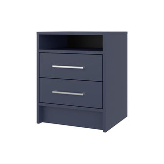 Mesa de Noche Douglas, Kronos Azul, Con Dos Cajones, Espacio Para Libros Y Objetos Decorativos