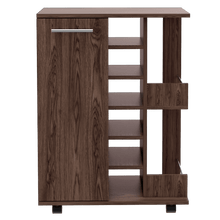 Bar Cart Argus, Chocolate, con Puerta y Patas con Rodachines