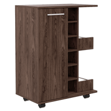 Bar Cart Argus, Chocolate, con Puerta y Patas con Rodachines