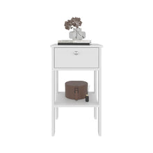 Mesa de Noche Camil II, Blanco Duqueza, con un cajon y manija tipo boton ZF
