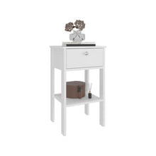 Mesa de Noche Camil II, Blanco Duqueza, con un cajon y manija tipo boton ZF