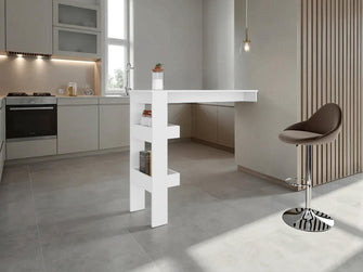Mesa de Bar Rayo, Blanco Duqueza, con espacio para colocar objetos de bar ZF