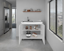 Gabinete Inferior Cantabria, Kronos Blanco, con dos Puertas Abatibles- Mesón Izquierdo y Grifería ZF