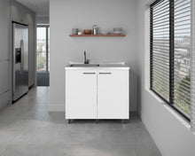 Gabinete Inferior Cantabria, Kronos Blanco, con dos Puertas Abatibles- Mesón Izquierdo y Grifería ZF