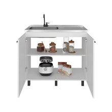 Gabinete Inferior Cantabria, Kronos Blanco, con dos Puertas Abatibles- Mesón Izquierdo y Grifería ZF