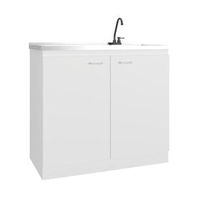 Gabinete Inferior Cantabria, Kronos Blanco Duqueza, con dos Puertas Abatibles- Mesón Izquierdo y Grifería ZF