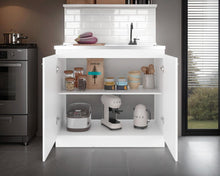 Gabinete Inferior Cantabria, Kronos Blanco Duqueza, con dos Puertas Abatibles- Mesón Izquierdo y Grifería ZF