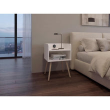Mesa de Noche Didi USB, Kronos blanco, Con espacio para almacenar objetos pequeños ZF