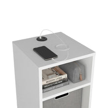 Mesa Auxiliar Mercer USB, Kronos Blanco, Con contenedor en tela y conector USB para tus dispositivos ZF