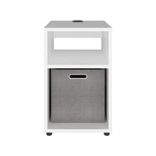 Mesa Auxiliar Mercer USB, Kronos Blanco, Con contenedor en tela y conector USB para tus dispositivos ZF