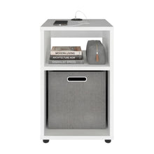 Mesa Auxiliar Mercer USB, Kronos Blanco, Con contenedor en tela y conector USB para tus dispositivos ZF