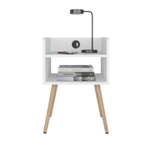 Mesa de Noche Didi USB, Blanco, Con espacio para almacenar objetos pequeños