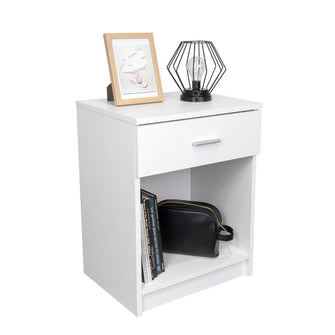 Mesa de Noche Cruella, Blanco, con Un Cajón Deslizable