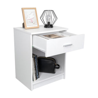 Mesa de Noche Cruella, Blanco, con Un Cajón Deslizable