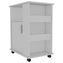 Módulo Microondas Tahara, Blanco, con Rodachinas Plásticas y Amplio Espacio Para Almacenar Utensilios