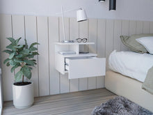 Mesa de Noche Flotante Nube, Blanco, con un Cajón y División de dos Entrepaños  X2